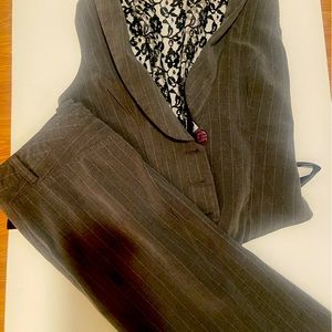 COPY - The most sexy grey pinstripe skirt set vest with black lace back very st…